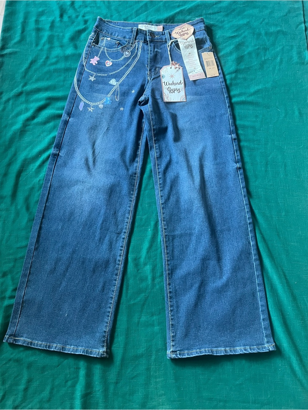 Women's Blue Wide-Leg Jeans  Stretch with Chain Print brand new size 5/27